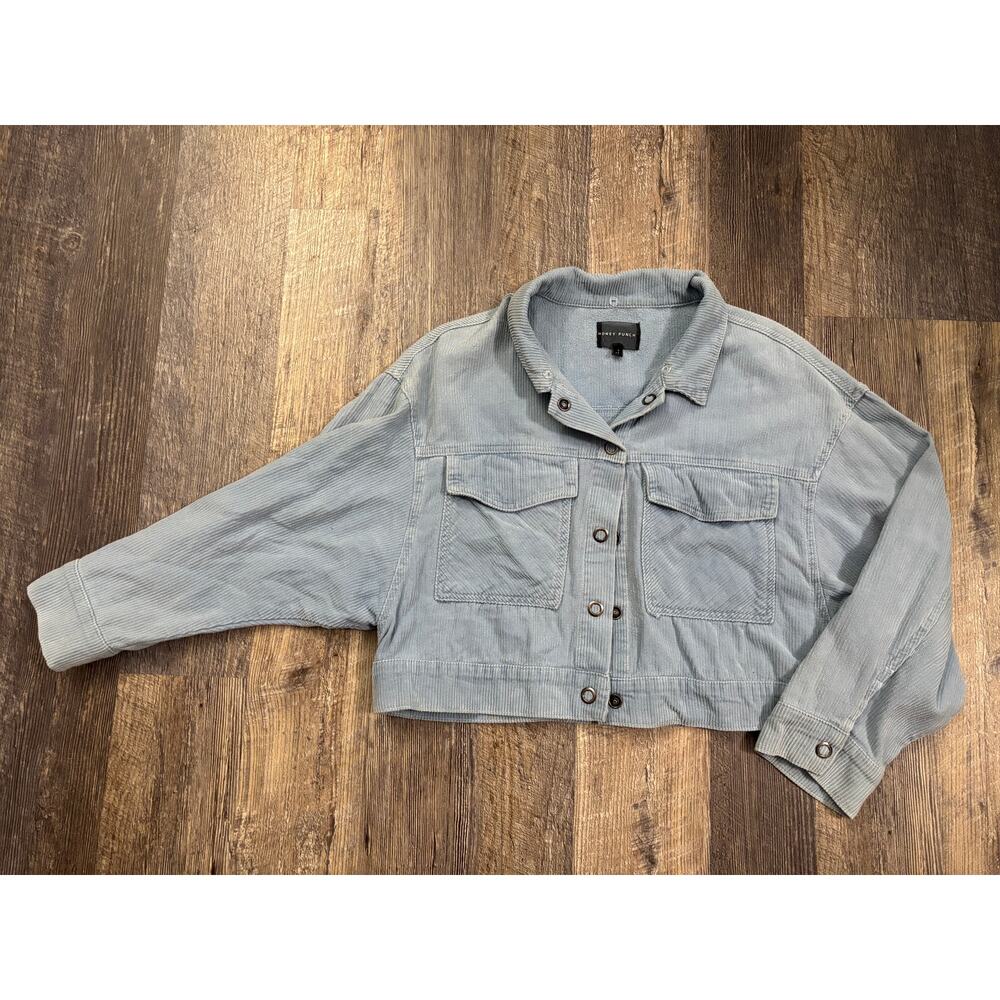 Honey Punch Light Blue Corduroy Cropped Jacket Small 70120 Button Front Boxy